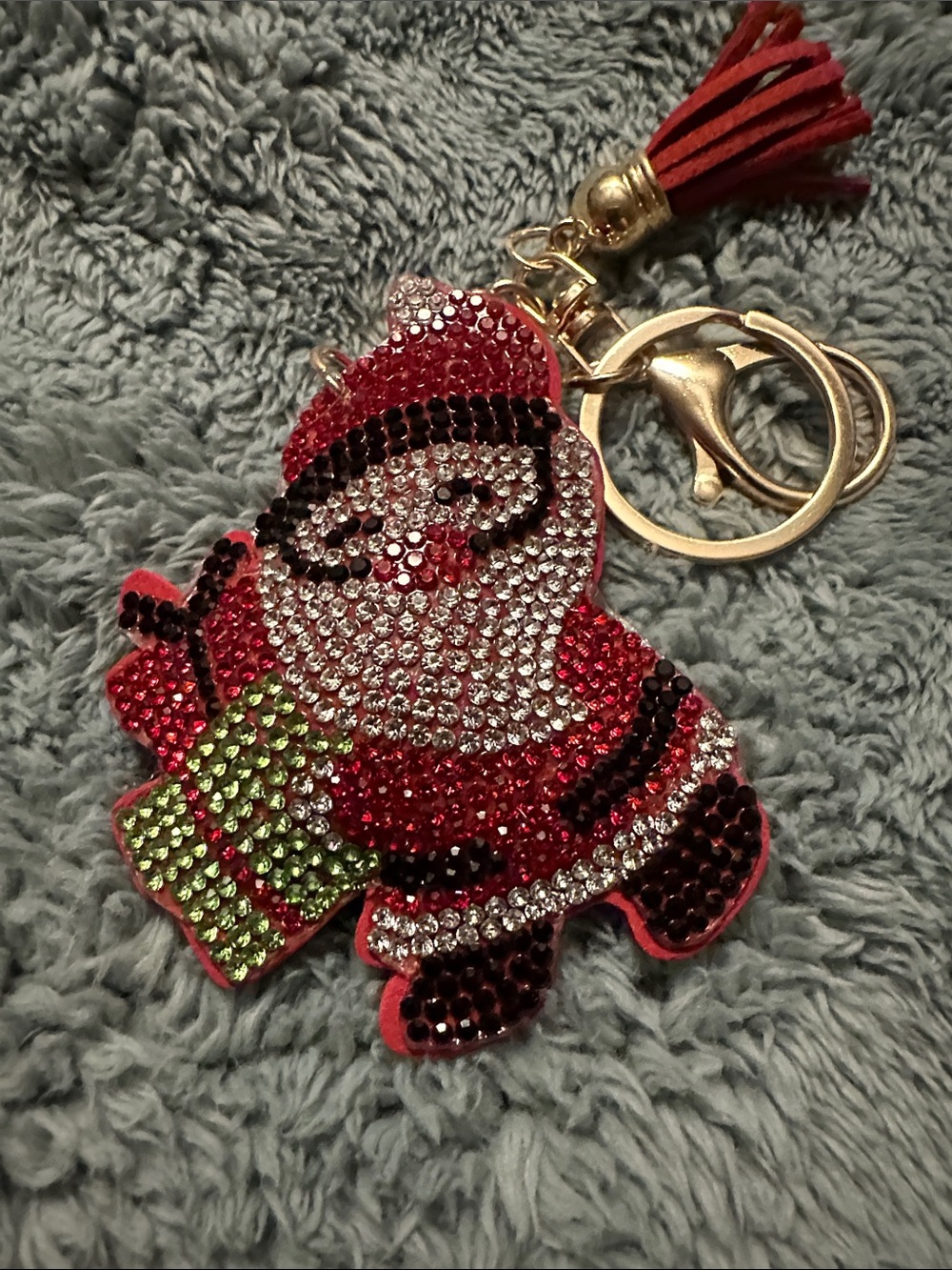 Red Crystal Santa Keychain Charm with Tassel